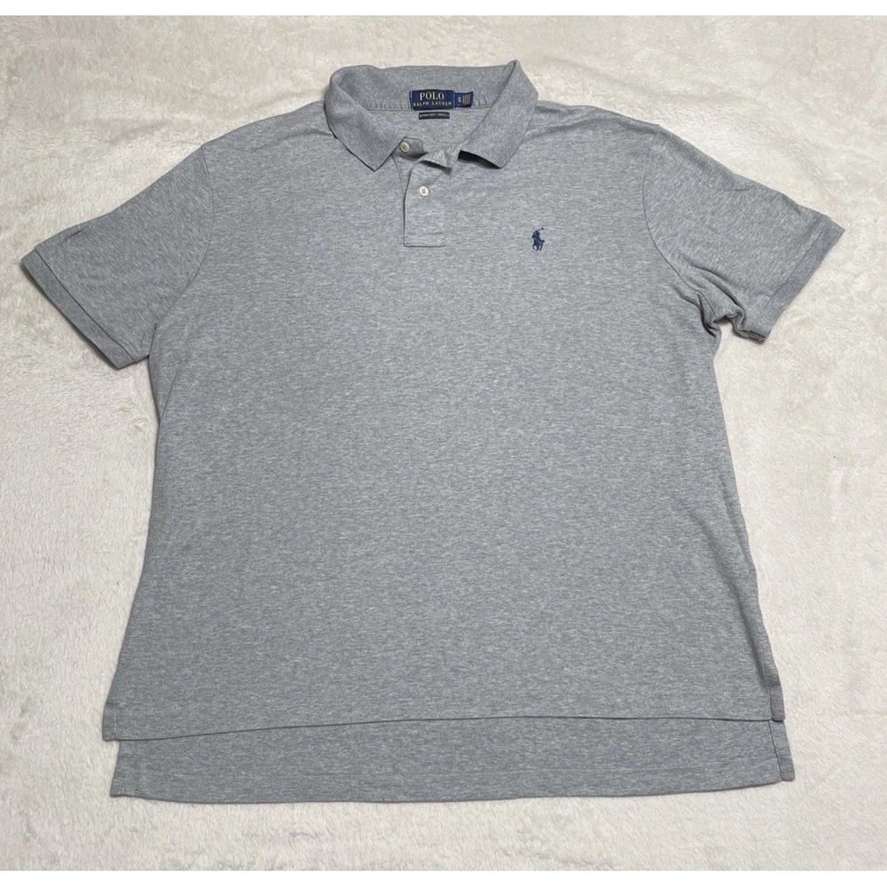 Polo Ralph Lauren Shirt Mens XL Gray Short Sleeve Pima Soft Touch Blue Logo Pony